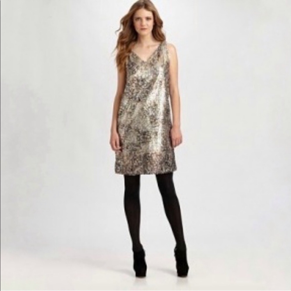 Josie Natori Sequin V-neck Shift Cocktail Dress